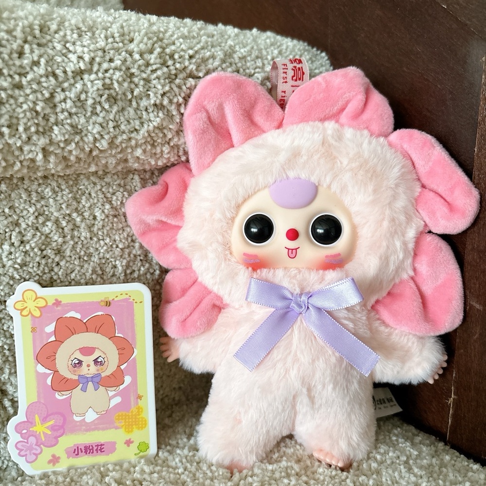 Baby three little pink flower Cute Pink and White Plush Toy with Card